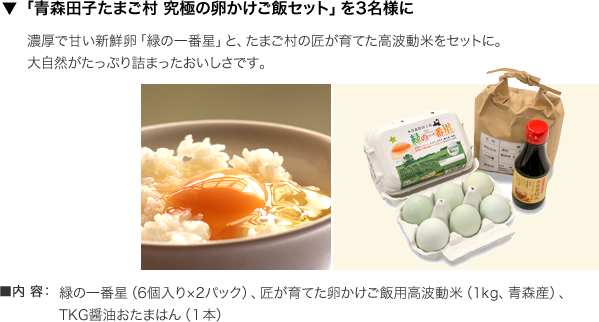 「青森田子たまご村 究極の卵かけご飯セット」を3名様に
